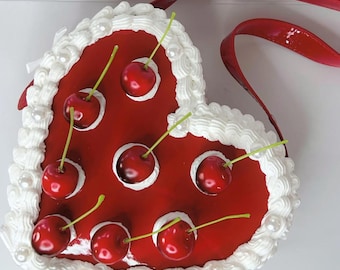 Handmade Heart-Shaped Vintage Cherry Cake Purse