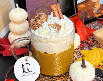 Vanilla Pumpkin Pie Candle – Fall Candle in Glass Coffee Mug | Pumpkin Marshmallow Candle | Cozy Autumn Home Décor | Soy Wax Candle Gift