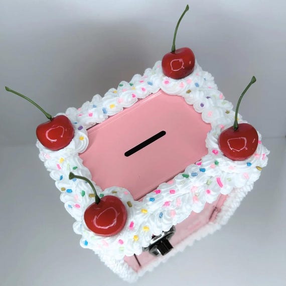 Cake Vault Mini Locker: Kawaii Safe Box with Key - Pink & Black
