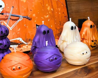 Halloween Decorative Candles Set – Ghost, Mummy & Jack-O-Lantern, Spooky Home Décor, Seasonal Fall Collection, Halloween Party Accents
