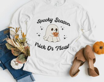 Trick or Treat Halloween Sweatshirt – Ghost Pumpkin Cozy Fall Sweater, Limited Edition, Cute Halloween Top