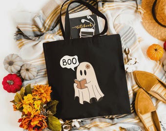 Boo Halloween Canvas Tote Bag: Reusable Trick or Treat Bag