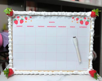 Frosted Cake Dry Erase Calendar – Cute Strawberry & Cherry Wall Planner | Aesthetic Bakery-Inspired Whiteboard for Home, Office and Dorm