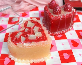 Valentine Heart Cake Candle Set of 2, Decorative Dessert Decor, Strawberry Birthday Scented Display Candles
