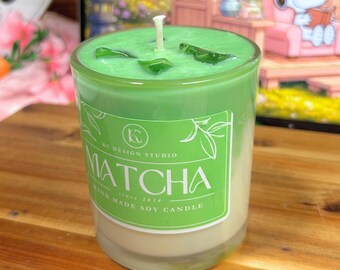 Iced Matcha Candle | Spring Home Decor | Gel Wax Ice Effect | Green & White Blend | Sweet Fragrance