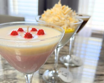 Martini Candle Collection – Coffee, Raspberry and Lemon Meringue | Hand-Poured Soy Wax Candles | Dessert & Cocktail Inspired Gift