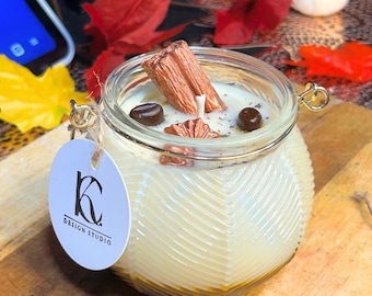 Autumn Roast Coffee Candle – Fall Cappuccino Espresso Candle | Cinnamon Marshmallow Soy Candle with Cinnamon Stick – Cozy Fall Home Décor
