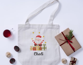 Personalized Christmas Tote – Custom Name Holiday Bag, Festive Gift for Her or Him, Holiday Shopping Tote