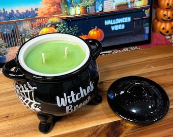 Witches Brew Cauldron Candle – Hand-Poured 16oz Soy Wax, Honey Vanilla Scent, Halloween Decor, Spooky Fall Vibes, Witchy Home Accent