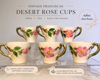 Vintage Franciscan Desert Rose Smol Cups 1940s USA, Hand Painted Floral Tea Cup, Cottage Decor, Mini Vase Option, Sold Individually