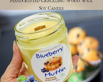 Blueberry Muffin Luxury Wood Wick Soy Candle | Hand Poured | Zero Waste & Reusable | Christmas Gift | Cozy Candle | Gift for Friend | 9 oz