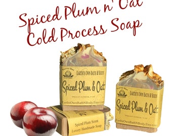 Spiced Plum & Oat Cold Process Organic Shea Butter Soap | Amazing Unisex Scent |  Gentle + Skin Conditioning | Vegan | Approx 4 oz Bar