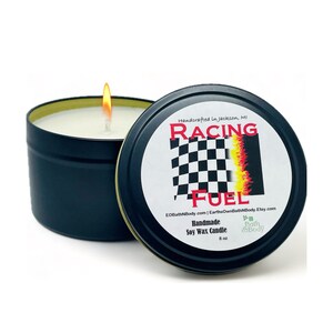 Racing Fuel Man Cave Soy Wax Candle | Hi Octane Scent Loved by Race Fans | Hand Poured | Zero Waste | 3 Sizes!