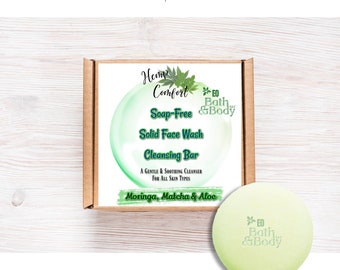 Moringa, Matcha & Aloe Solid Face Wash Cleansing Bar | Makeup Remover | Gentle for Sensitive Skin | Soap Free | Soothing and Nourishing