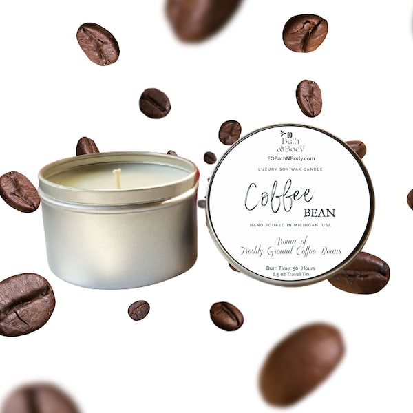 Coffee Bean Luxury Soy Wax Candle | Hand Poured | Zero Waste & Reusable | Minimalistic | Coffee Lovers | Espresso | Gift for Friend | 6 oz