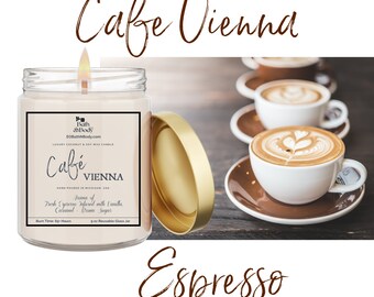 Cafe Vienna Espresso Candle | Soy Coconut Wax Blend, Hand Poured 9oz Glass