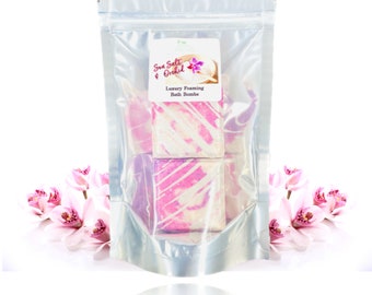 Sea Salt & Orchid Foaming Organic Shea Butter Square Bath Bomb 2 Pack Gift Bag | Gift for Friend | Wedding Favors | Michigan Made