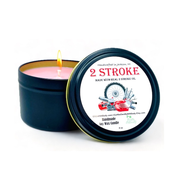 2 Stroke Dirt Bike Race Fuel PreMix Aroma Soy Candle | Hand Poured | Zero Waste & Reusable Tin | Man Cave Design | 3 sizes!