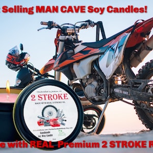 2 Stroke Dirt Bike Race Fuel PreMix Aroma Soy Candle Hand Poured Zero Waste & Reusable Tin Man Cave Design 3 sizes image 3