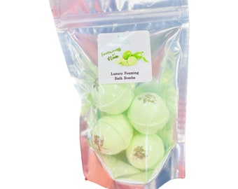 Lemongrass & Lime Foaming Organic Shea Butter Bath Bomb 4 Pack Gift Bag | Gift for Friend | Wedding Favors | Kids Bath Bombs | Michigan Made