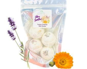 Skin Soother Foaming Organic Shea Butter Bath Bomb 4 Pack Gift Bag | Gift for Friend | Wedding Favors | Kids Bath Bombs | Michigan Made