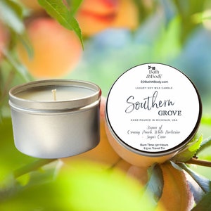 Southern Grove Luxury Soy Wax Candle Hand Poured Zero Waste & Reusable Minimalistic Custom Scent Gift for Her Peach 6 oz image 1