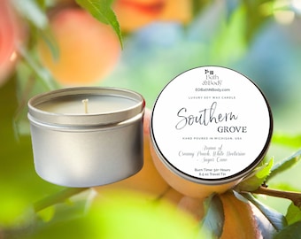 Southern Grove Luxury Soy Wax Candle | Hand Poured | Zero Waste & Reusable | Minimalistic | Custom Scent | Gift for Her | Peach | 6 oz