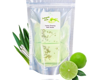 Lemongrass & Lime Foaming Organic Shea Butter Square Bath Bomb 2 Pack Gift Bag | Gift for Friend | Wedding Favors | Michigan Made