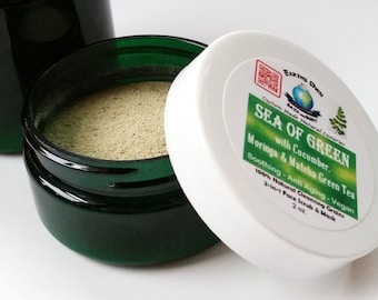 Sea of Green 100% Natural Cleansing Grains, 2-in-1 Facial Scrub & Mask w/ Cucumber, Moringa, Matcha. Anti Aging, Acne, Dry Blend. Vegan 2 oz
