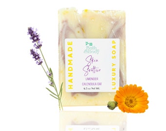 Calendula, Lavender & Oat | 100% Natural Cold Process Skin Soothing Soap Bar | Soothes and Calms Skin | Gift | Large 6.5 oz Tall Bar