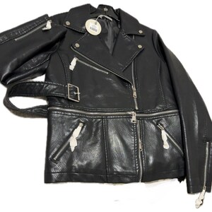Patrizia Luca Vegan Leather Motorcycle Jacket 2-in-1 Transformer Black Women’s Size M New With Tags Belted Moto Biker
