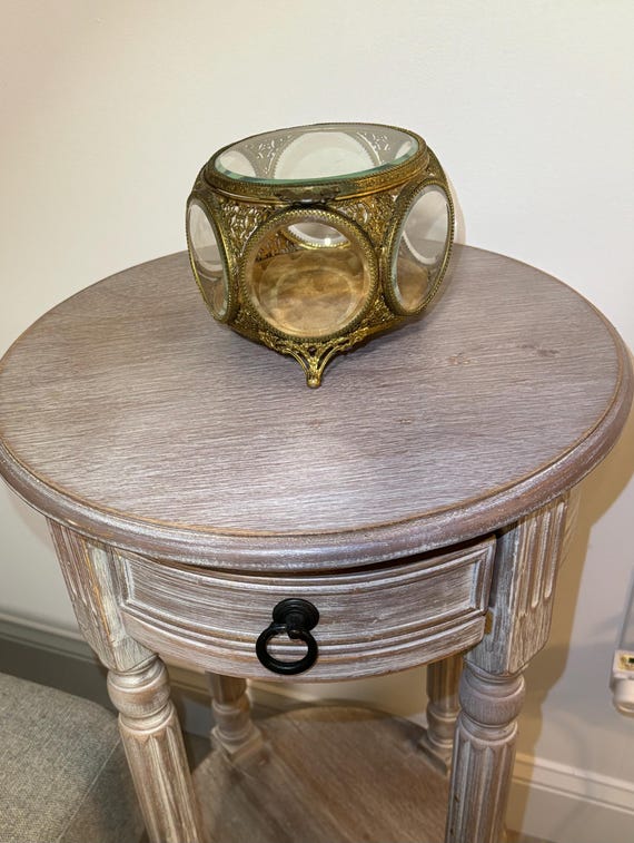 Antique French Style Ormolu Glass Jewelry Casket | Early 1900s Beveled Glass Vitrine Box | Vanity Trinket Box | Gold Filigree View 2
