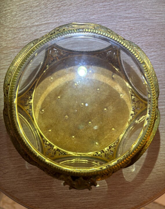 Antique French Style Ormolu Glass Jewelry Casket | Early 1900s Beveled Glass Vitrine Box | Vanity Trinket Box | Gold Filigree View 3