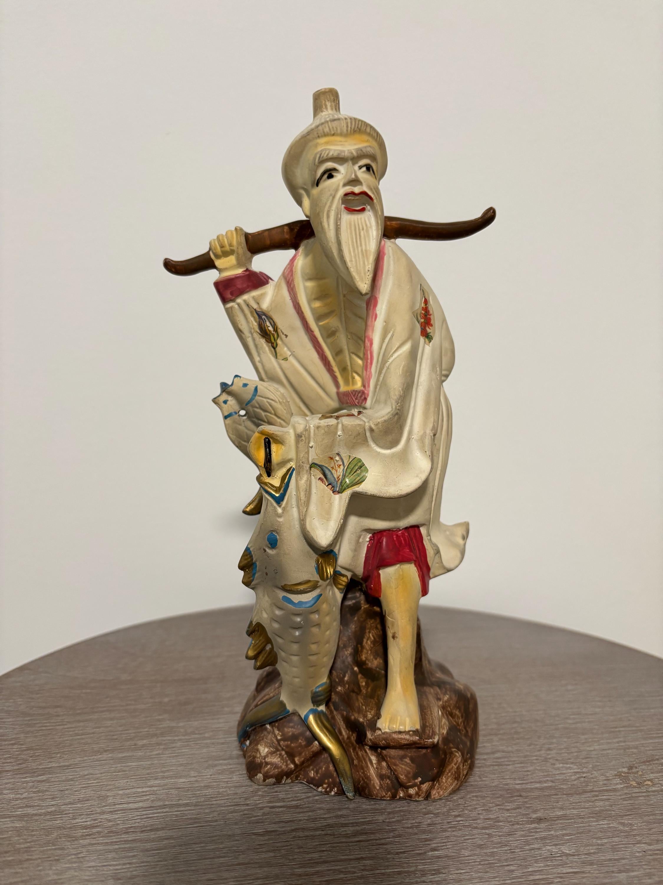中国　置物　漁 Porcelain Chinese Fisherman - Etsy