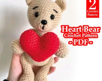 Heart Bear Crochet Pattern, Amigurumi pattern Heart Bear, Crochet pattern Heart Bear, PDF English, DIY