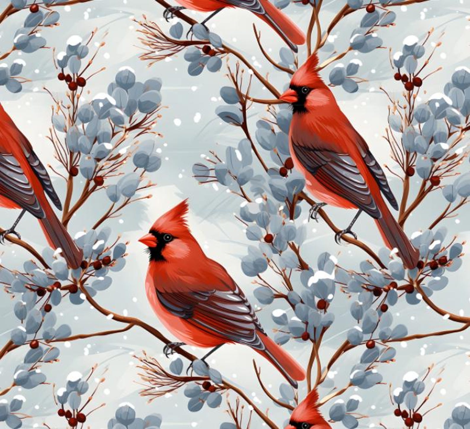 Christmas Cardinals Pattern Fabric - 100% Cotton - Sewing, Apparel, DIY ...