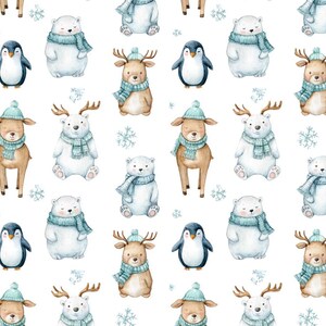 Winter Cute Animal  Pattern Fabric - 100% Cotton - Sewing, Apparel, DIY Projects - Sold by Half Yard