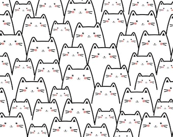 Kawaii Cats Pattern Fabric - 100% Cotton - Sewing, Apparel, DIY Projects - Sold by Half Yard