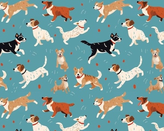 Various Dog Cute Dogs Pattern Fabric - 100% Cotton - Sewing, Apparel, DIY Projects - Sold by Half Yard
