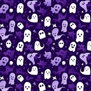 Halloween Ghost Purple Pattern Fabric - 100% Cotton - Sewing, Apparel, DIY Projects - Sold by Half Yard