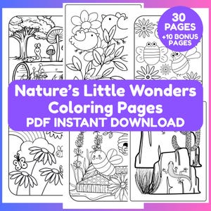 Nature Coloring Pages: Animals, Insects, Gnomes (Digital Download)