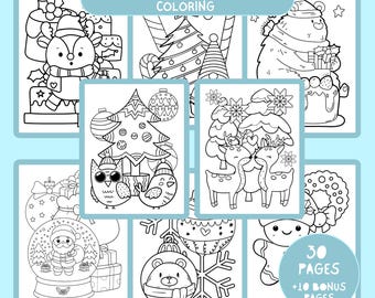 Páginas para colorear navideñas acogedoras: descarga digital en PDF