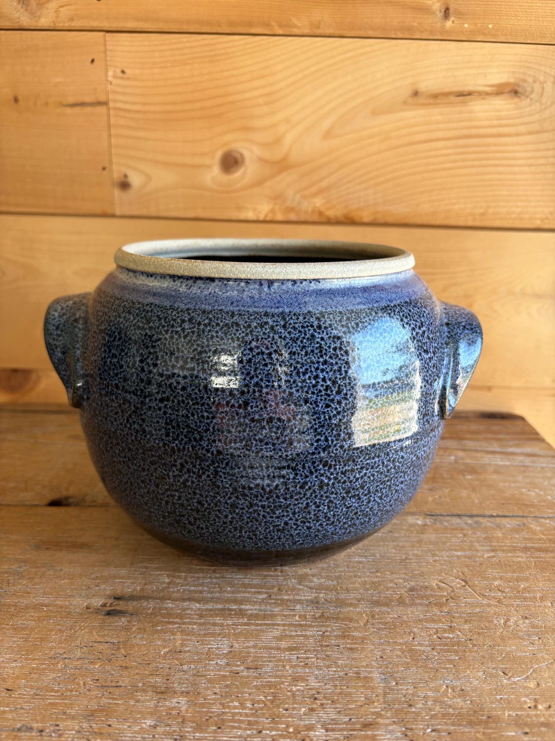 Vintage Studio Pottery Blue Mottled Glaze Pot | Stoneware Planter - Etsy