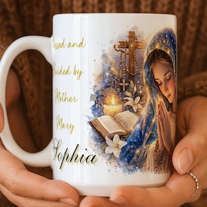 Personalized Blessed Vergin Mary Mug, Catholic Christian CoffeeMug,Spiritual Prayer Mug, Christian Gift for Mom Women.