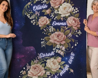 Personalized Best Mom Ever Blanket Custom Name Floral Silhouette Gift Mothers Day Premium Quality Soft Cozy Blanket for Mom Grandma Gift