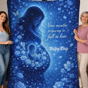 Personalized Pregnancy Blanket Premium Quality Nine Months Preparing to Fall in Love Custom Baby Name Fleece Mothers Day Mom to Be Gift