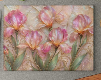 Tabla de embutidos de vidrio personalizada, tabla de cortar de vidrio floral, elegante decoración floral para la cocina, superficie de corte botánica rosa