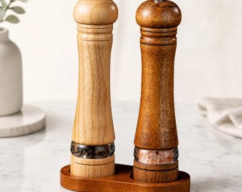 Handmade Wooden Salt & Pepper Grinder Set | Adjustable Ceramic Mill | Rustic Kitchen Decor | Housewarming Gift