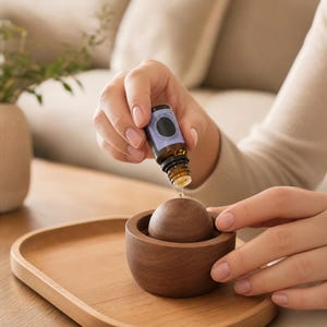 Minimalist Walnut Wood Essential Oil Diffuser – Handmade Passive Aromatherapy Orb – Natural Home Decor & Wellness Gift