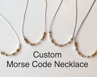 Custom Morse Code Necklace, Glass Bead Name/Word Jewelry